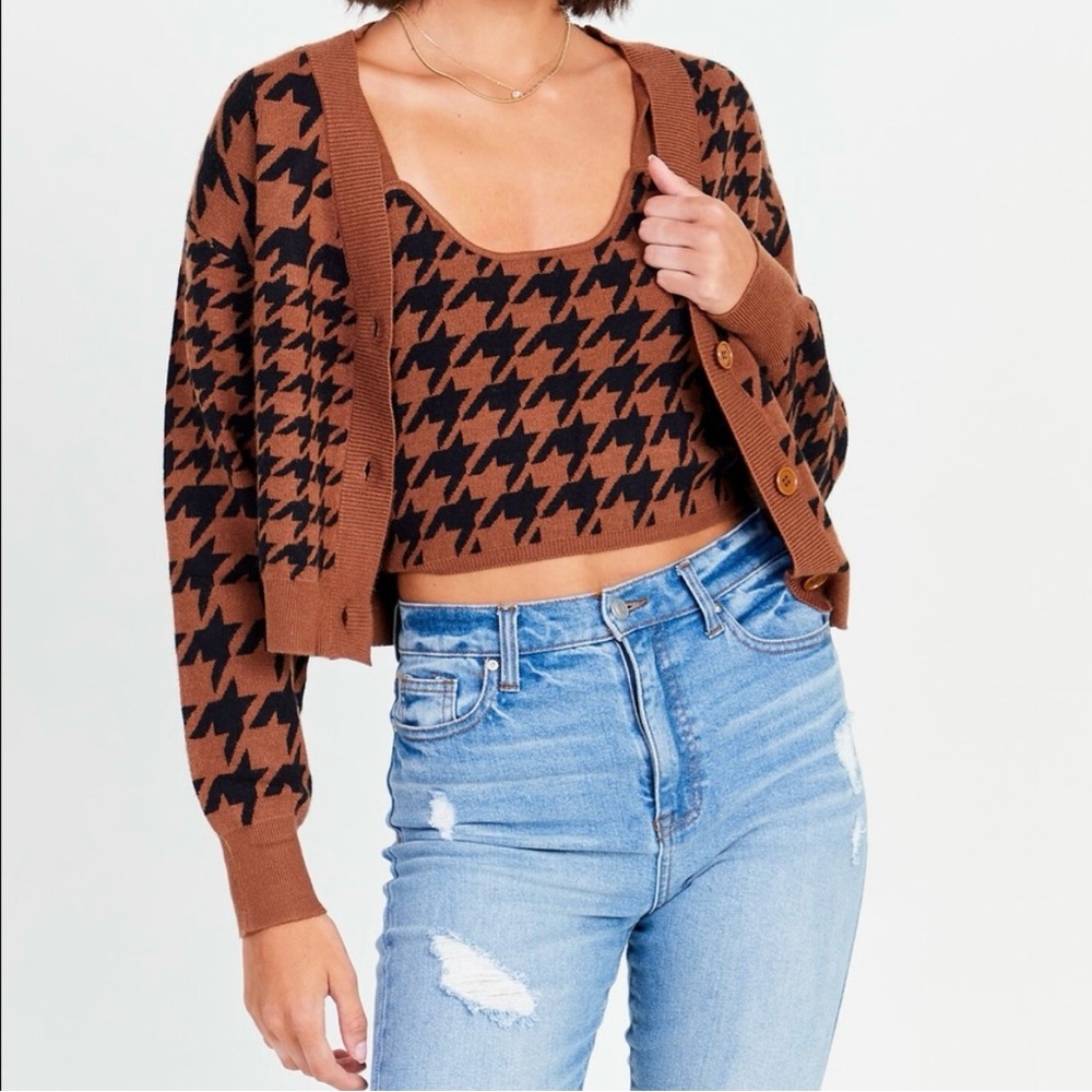 Altar’d State Brown and Black Houndstooth Sweater Set size medium